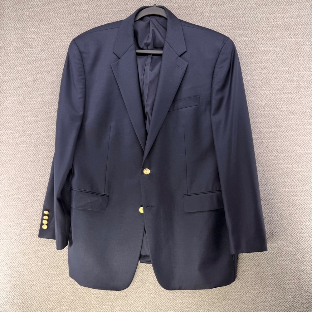 Lauren Ralph Lauren Blazer 44R Navy Blue Wool Gold Crest Button Sport Coat Mens